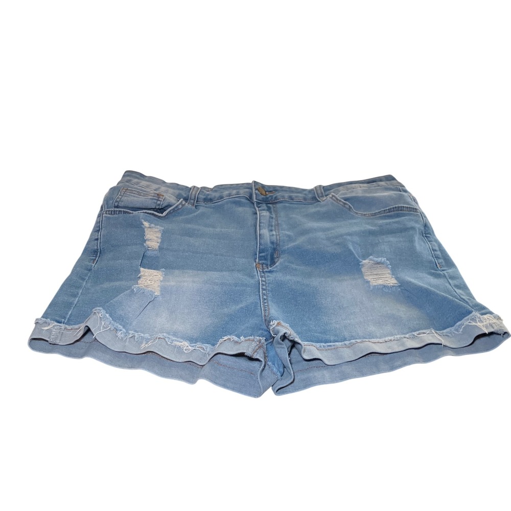SHEIN Curve Denim Shorts Womens 2XL Blue Distressed Frayed Hem High Rise
